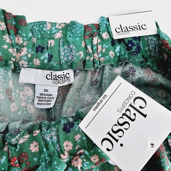 New! Bohemian Green Ditsy Floral Belted Soft Paperbag Shorts Plus Size 3X - Picture 9 of 9